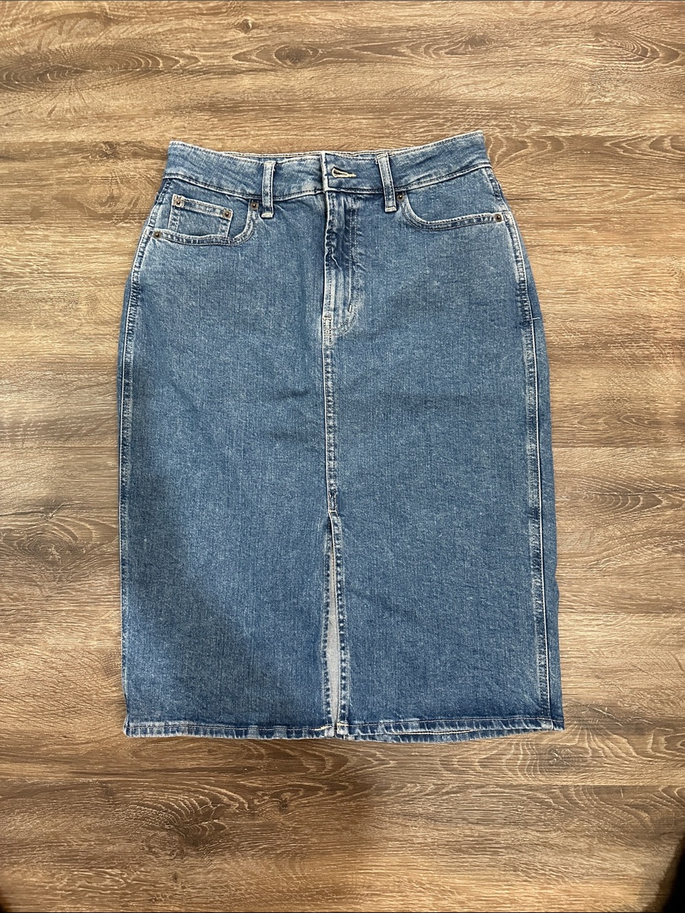 GAP Denim Pencil Skirt in Medium Blue with Center Front Slit